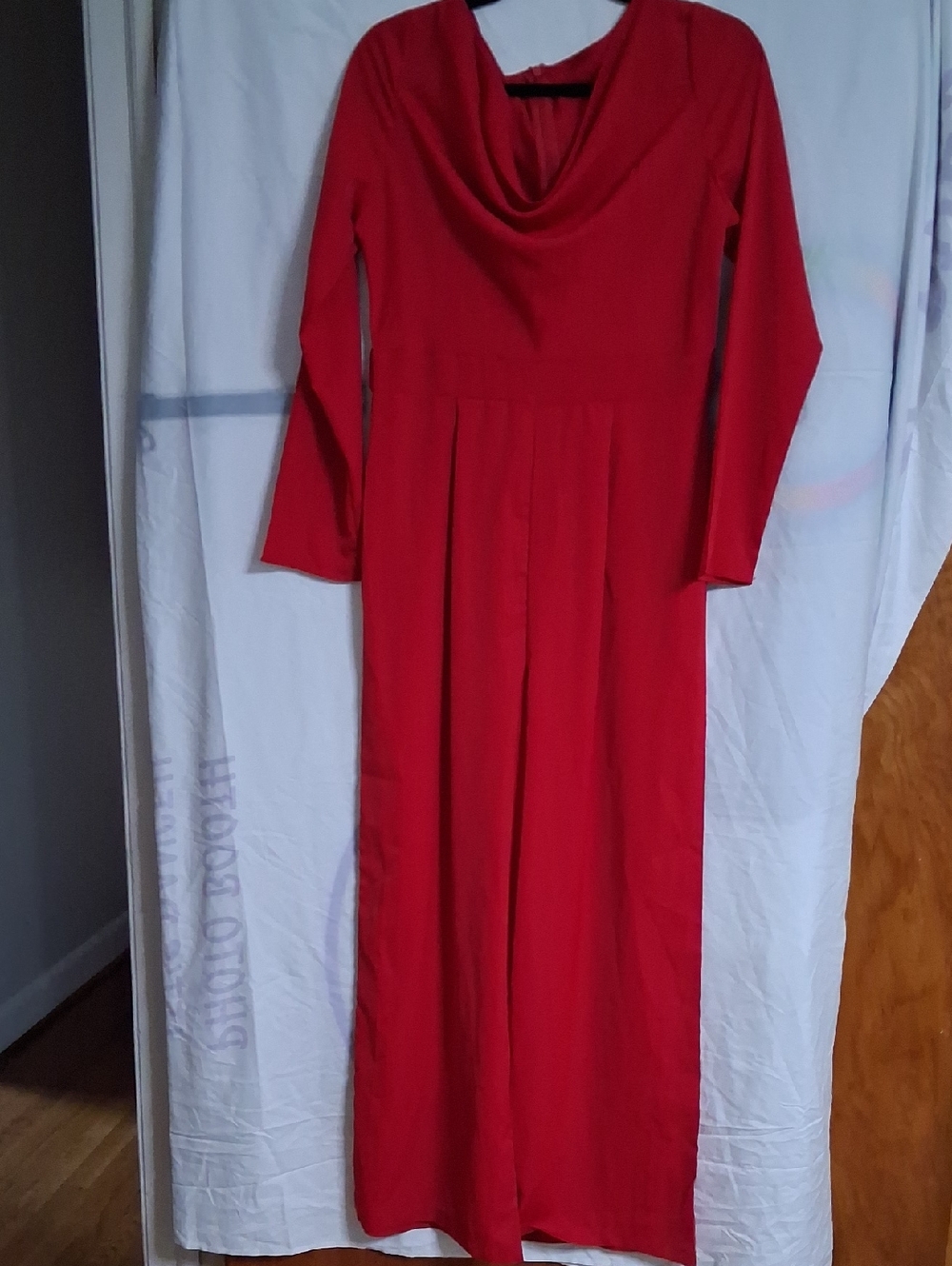 Source Unknown Red Long-Sleeve Cowl Neck Maxi Dress